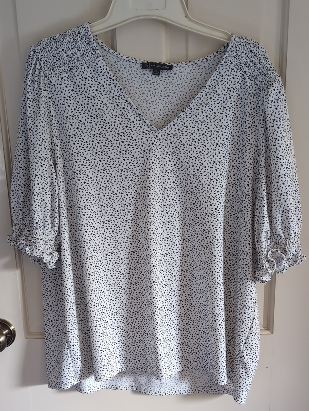 Adrianna Papell White Top with Black Microprint